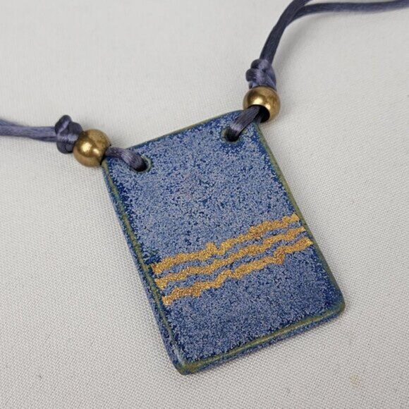 Handmade Blue & Gold Ceramic Pendant Necklace - Picture 3 of 7